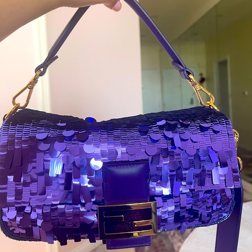 RARE Fendi Purple Sequin Baguette NIB